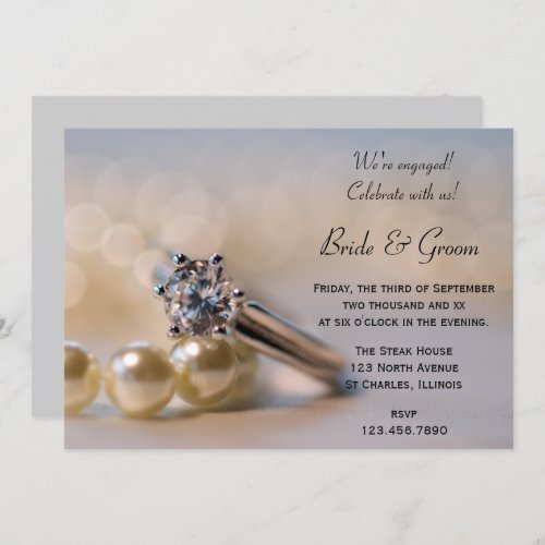 Diamond Ring and Pearls Engagement Party  Invitation