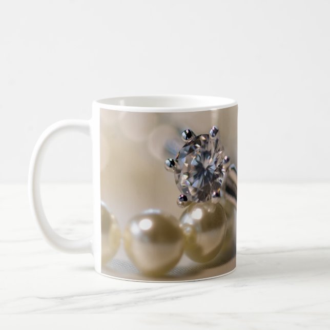 Diamond Ring and Pearls Wedding Coffee Mug (Left)