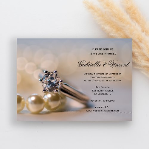 Diamond Ring and Pearls Wedding Invitation