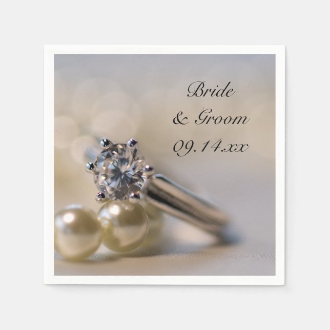 Diamond Ring and Pearls Wedding Napkins (Front)