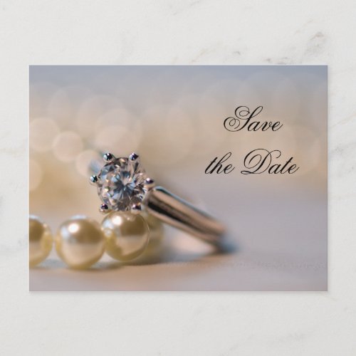 Diamond Ring and Pearls Wedding Save the Date Announcement Postcard