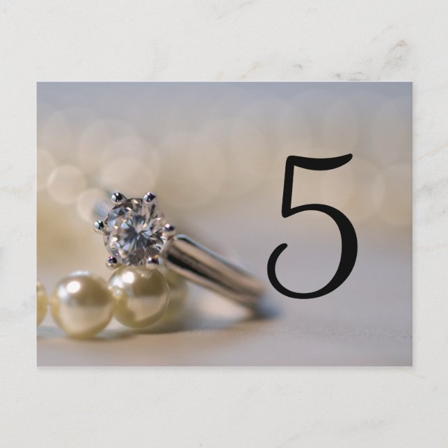 Diamond Ring and Pearls Wedding Table Numbers (Front)