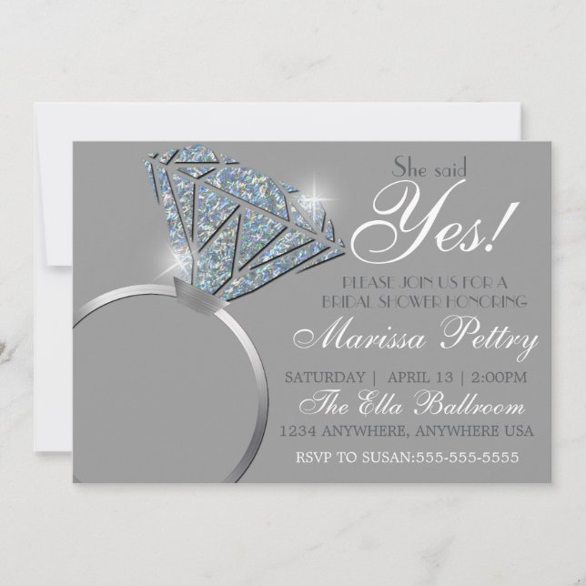 Diamond ring, Bachelorette, she said yes Invitation (Front)