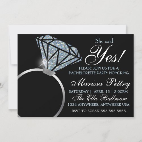 Diamond ring Bachelorette she said yes Invitation