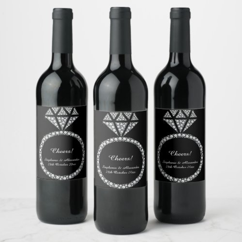 DIAMOND RING BLACK PERSONALISED WINE LABEL