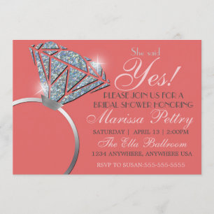 Diamond ring, Bling Bridal shower, she said yes Invitation