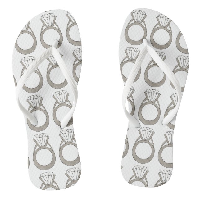 Diamond Ring Bling Engagement Wedding Bride Flip Flops (Footbed)