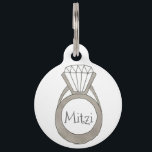 Diamond Ring Bling Personalized Fashion Pet Tag<br><div class="desc">Features an original marker illustration of a sparkling diamond ring. Simply personalize with the name of your pet!

Designer is available to create and upload custom designs to match the colors and themes of your wedding--click "Ask this Designer" to begin the design process!</div>