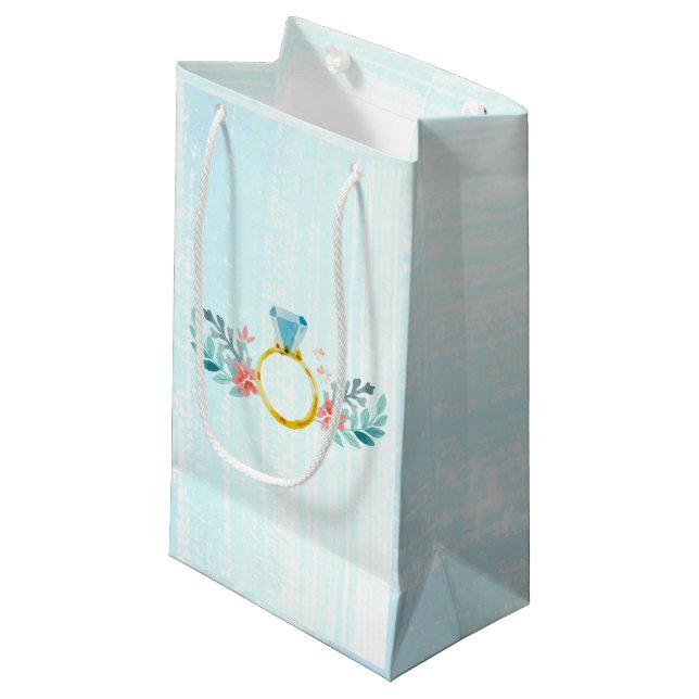 Diamond Ring, Blue Watercolor Flowers Small Gift Bag (Front Angled)