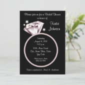 Diamond Ring Bridal Shower Invitation black white (Standing Front)