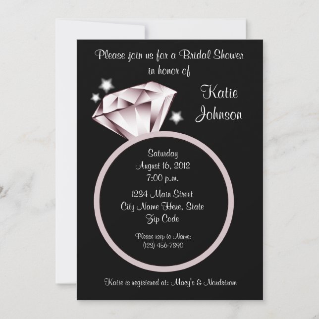 Diamond Ring Bridal Shower Invitation black white (Front)