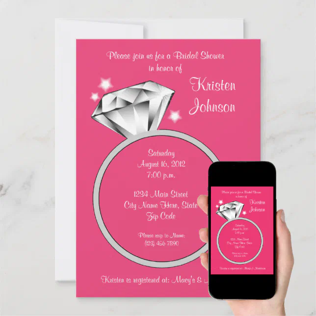 Diamond Ring Bridal Shower Invitation Guava Pink Zazzle