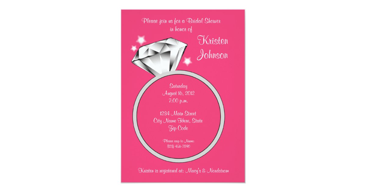 Diamond Ring Bridal Shower Invitation Guava Pink