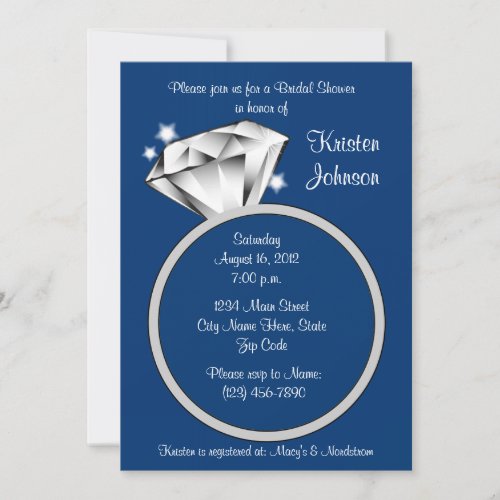 Diamond Ring Bridal Shower Invitation Royal Blue
