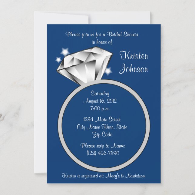 Diamond Ring Bridal Shower Invitation Royal Blue (Front)