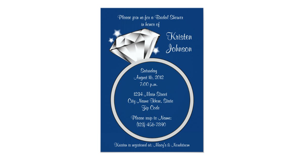 Diamond Ring Bridal Shower Invitation Royal Blue