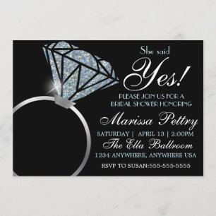 Diamond ring, Bridal SHower, she said yes Invitation