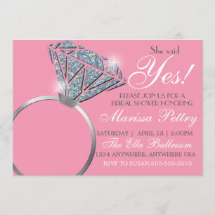 Diamond ring, Bridal shower, she said yes, pink Invitation