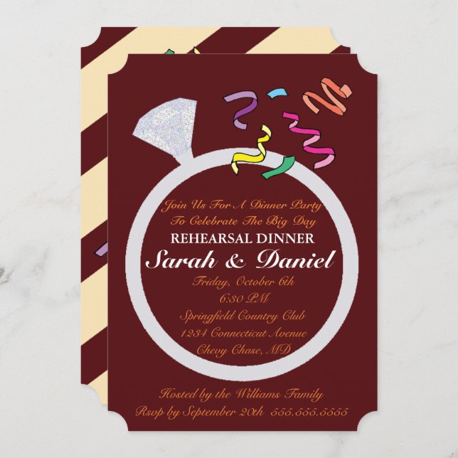 Diamond Ring Burgundy Silver Glamor Bridal Shower Invitation (Front/Back)