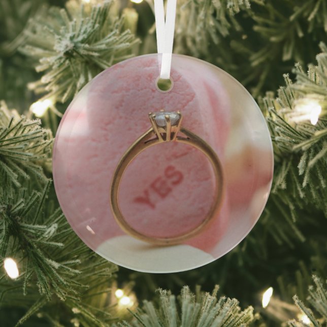 Diamond Ring Engagement  Glass Ornament (Insitu)