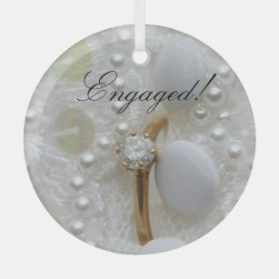 Diamond Ring Engagement  Glass Ornament