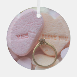 Diamond Ring Engagement proposal  Glass Ornament