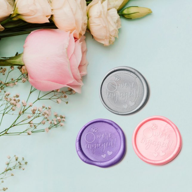 Diamond Ring & Hearts We're Engaged!  Wax Seal Sticker (Creator Uploaded)