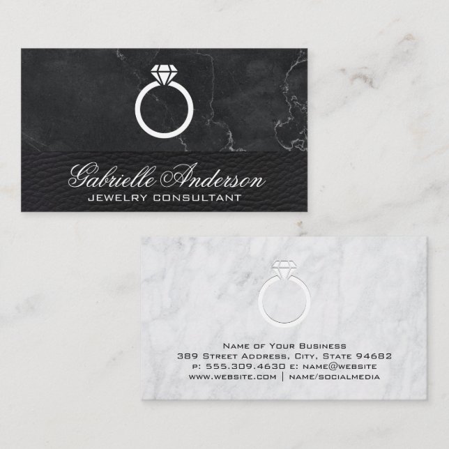 Diamond Ring Icon | Marble Leather Lux Business Card (Front/Back)