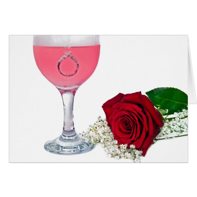 diamond ring in drink with rose cards (Front Horizontal)