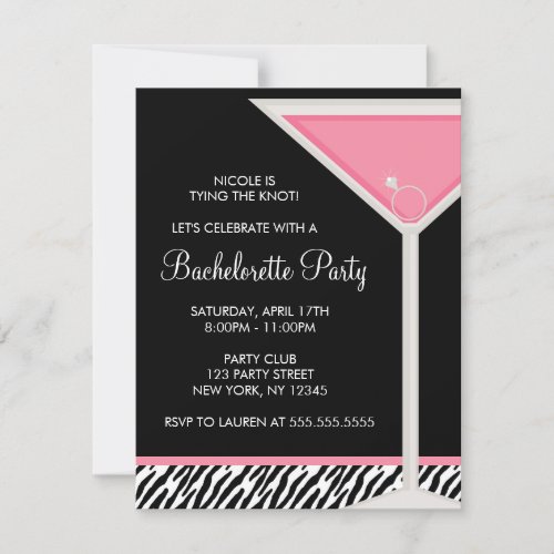 Diamond Ring in Martini Glass Bachelorette Party Invitation