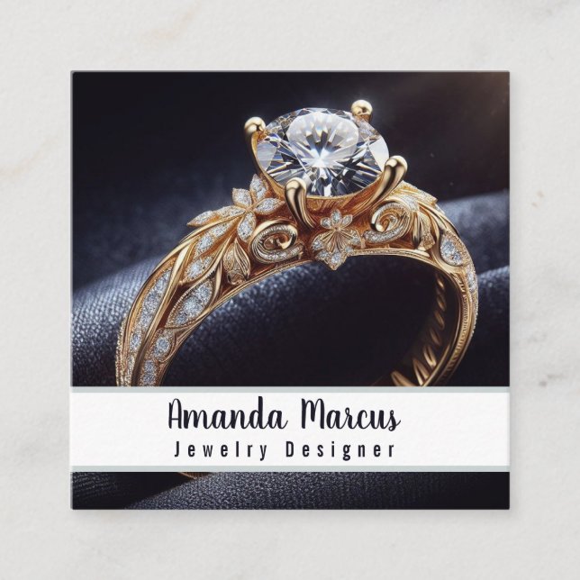 Diamond Ring Jewelry Designer Jeweler Square Business Card (Front)