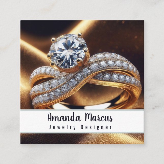 Diamond Ring Jewelry Designer Jeweler Square Business Card (Front)