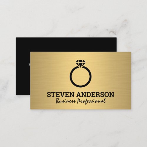 Diamond Ring Logo  Gold Metallic Business Card