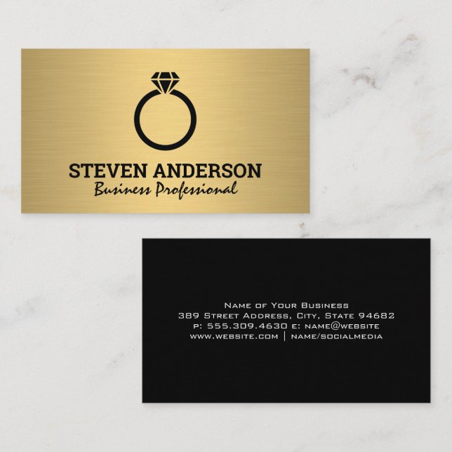 Diamond Ring Logo | Gold Metallic Business Card (Front/Back)
