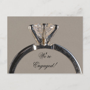 Diamond Ring on Gray Engagement Announcement Postcard