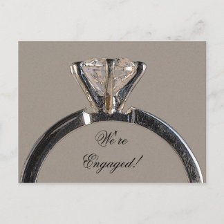 Diamond Ring on Gray Engagement Announcement Postcard