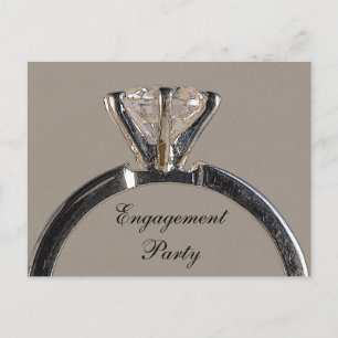 Diamond Ring on Gray Engagement Party Invitation Postcard