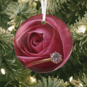 Diamond Ring Proposal Glass Ornament