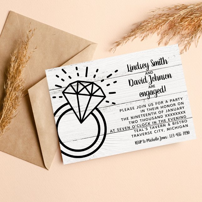 Diamond Ring Rustic Wedding Engagement Party Invitation (Creator Uploaded)