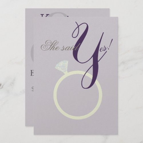 Diamond Ring She Said Yes Gray  Mauve Party Card