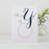 Diamond Ring She Said Yes Navy And Gray Party Card (Standing Front)