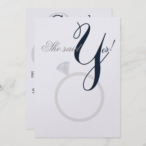 Diamond Ring She Said Yes Navy And Gray Party Card