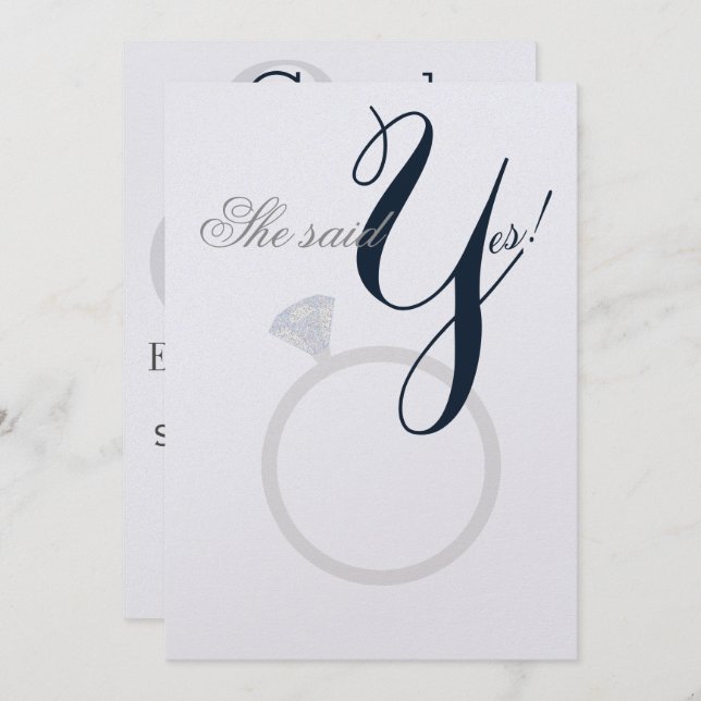 Diamond Ring She Said Yes Navy And Gray Party Card (Front/Back)