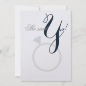 Diamond Ring She Said Yes Navy And Gray Party Card (Front)