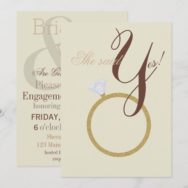 Diamond Ring She Said Yes Rustic Shower Party Invitation (Front/Back)