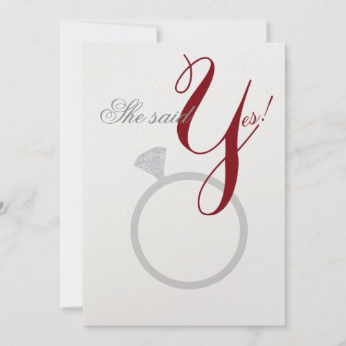 Diamond Ring She Said Yes Silver  Burgundy Party Invitation