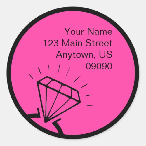 Diamond Ring Silhouette Address Label Pink