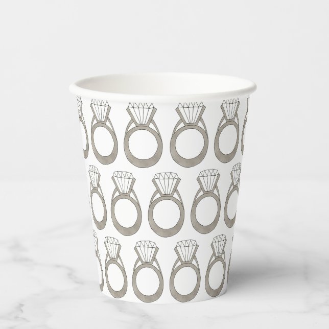 Diamond Ring Wedding Engagement Bridal Shower Paper Cups (Front)