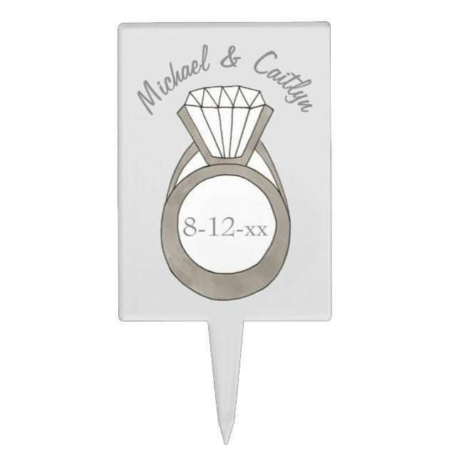 Diamond Ring Wedding Engagement Party Shower Cake Topper (Front)