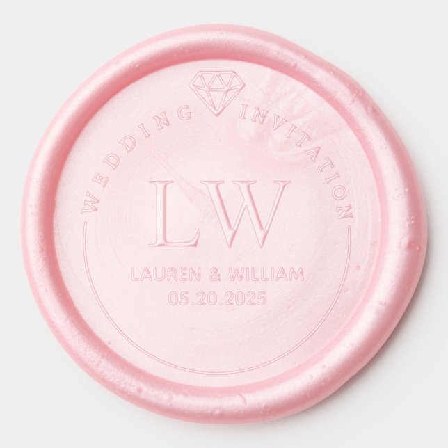 Diamond Ring Wedding Monogram Wax Seal Sticker (Front)